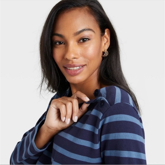 THE NINES BY HATCH Long Sleeve Cotton Boatneck Maternity Blouse Striped, NWT - Picture 3 of 8